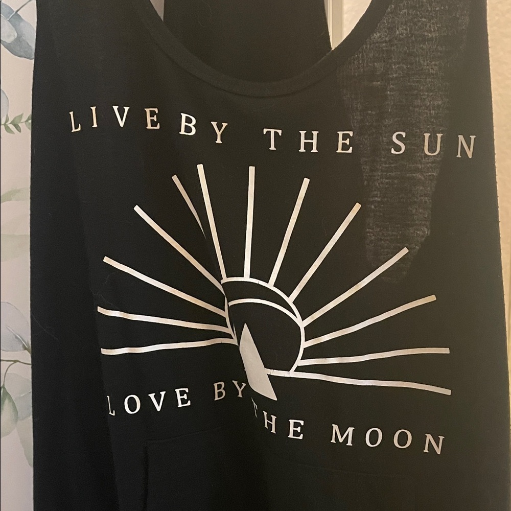 5/$25 Peaceful Warrior Live by the Sun Black Tank Top - Picture 3 of 5